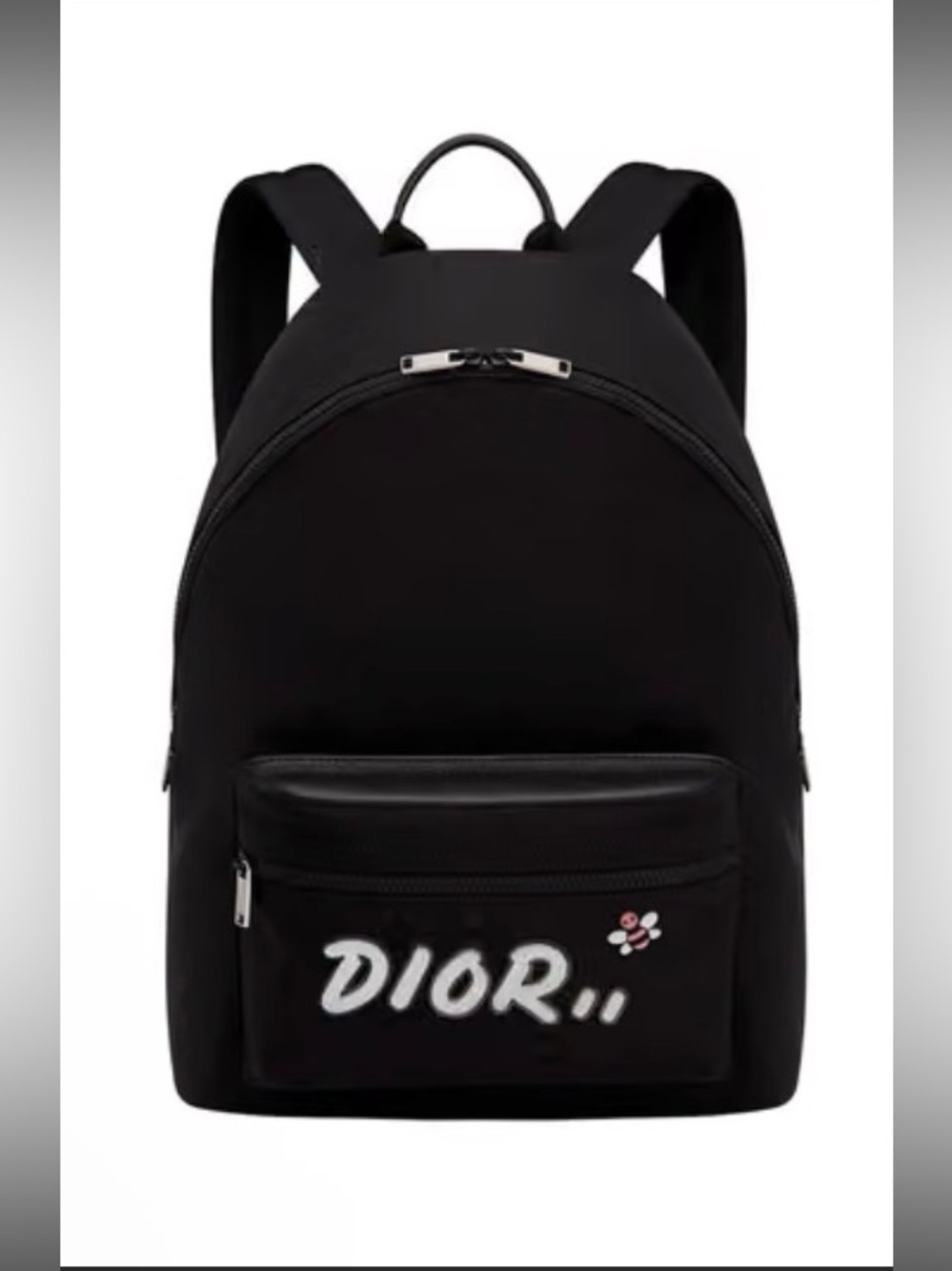 Dior x KAWS Rider Nylon Backpack with Pink Bee Limited Edition 2019 Black Whitw
